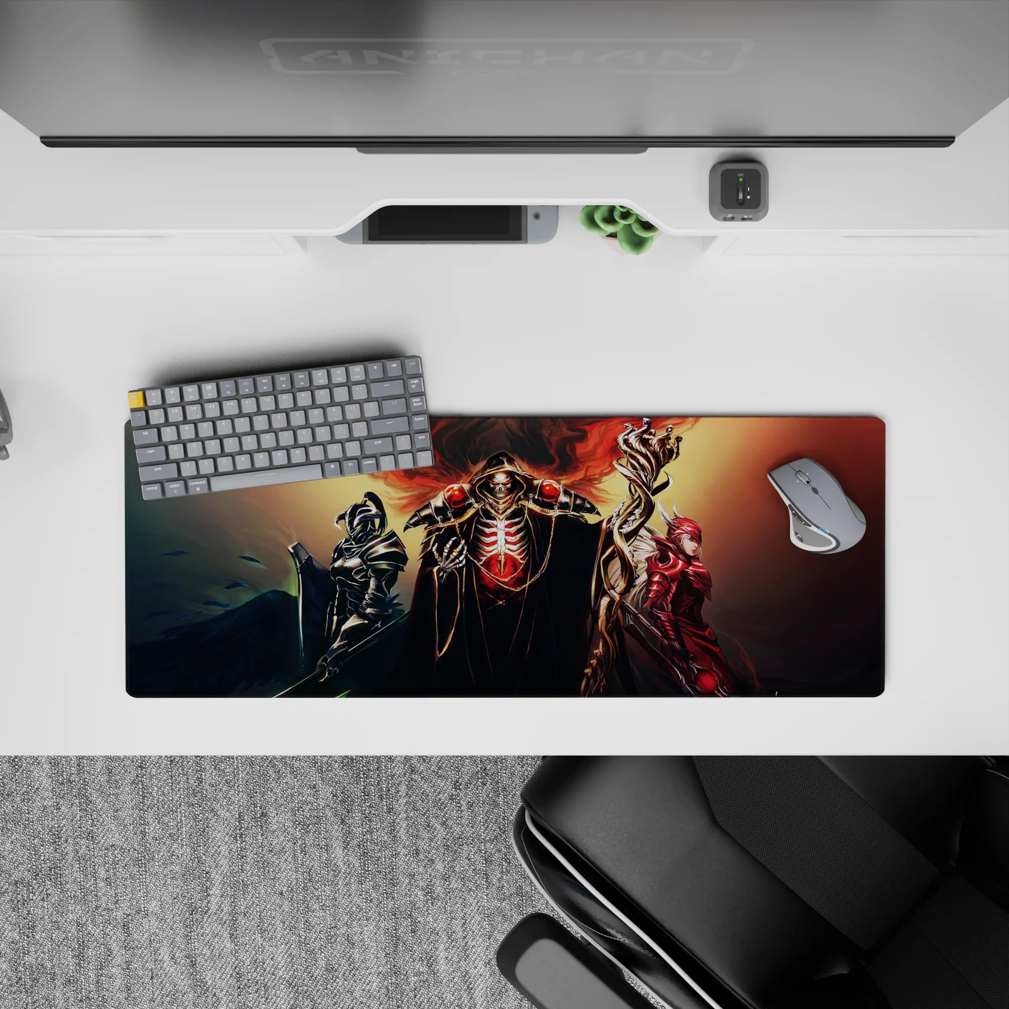 Overlord anime mouse pad 32x12 inches featuring a powerful trio with crimson core and ebony, scarlet armored guardians.