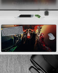 Overlord anime mouse pad 32x16 inches featuring a powerful trio, with a glowing crimson core and ebony-scarlet armored guardians.