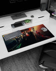 Overlord anime mouse pad 32x16 inches featuring crimson core with ebony and scarlet armored guardians, exuding power.