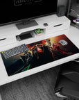 Overlord anime desk pad 36x16 inches featuring crimson core and dark armored guardians, ideal for dominating your workspace.