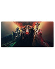 Anime mouse pad 32x16 inches featuring Overlord trio with crimson core, ebony and scarlet armored guardians, exuding power.