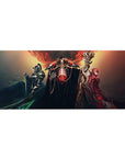 Overlord anime desk pad 36x16 inches featuring a powerful trio with crimson, ebony, and scarlet armored characters.