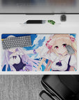 32x16 inches anime desk mouse pad in dreamy ocean blues, soft purples, clean whites, and fluffy clouds.