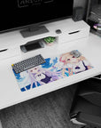 28x12 inches anime girl mouse pad featuring blonde with bunny clip and silver-haired girl mid-adventure.