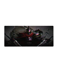 28x12 inches anime mouse pad with black steel knight, crimson scarf, and stealth fighter in sleek linework.