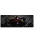 32x12 inches anime mouse pad with black steel knight, crimson scarf, and neon-edged action art.