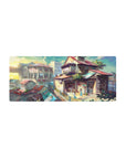28x12 inches anime mouse pad with sunlit rooftops, cozy hillside shops, and crisp painted cityscape.