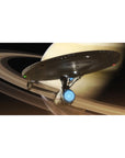 Sci‑fi desk pad 40x20 inches with ringed planet sky backdrop and sleek starship cruising across.