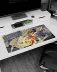 32x16 inches anime mouse pad showing an angelic warrior reaching out, wings filling the frame, golden aura.