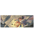 32x12 inches anime mouse pad with silver-haired angel fighter, white wings, and golden energy reach.