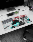 32x16 inches anime mouse pad showing violet-eyed girl in uniform and headband boy, blades ready.
