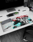36x16 inches anime desk pad showing violet-eyed girl in uniform and headband swordsman back-to-back.