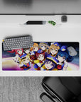 Galaxy rainbow glow anime girl mouse pad 32x12 inches, deep space backdrop, cute idol poses, smooth tracking.