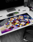 Nico Yazawa and Love Live idols smiling on a galaxy backdrop desk pad 40x20 inches.