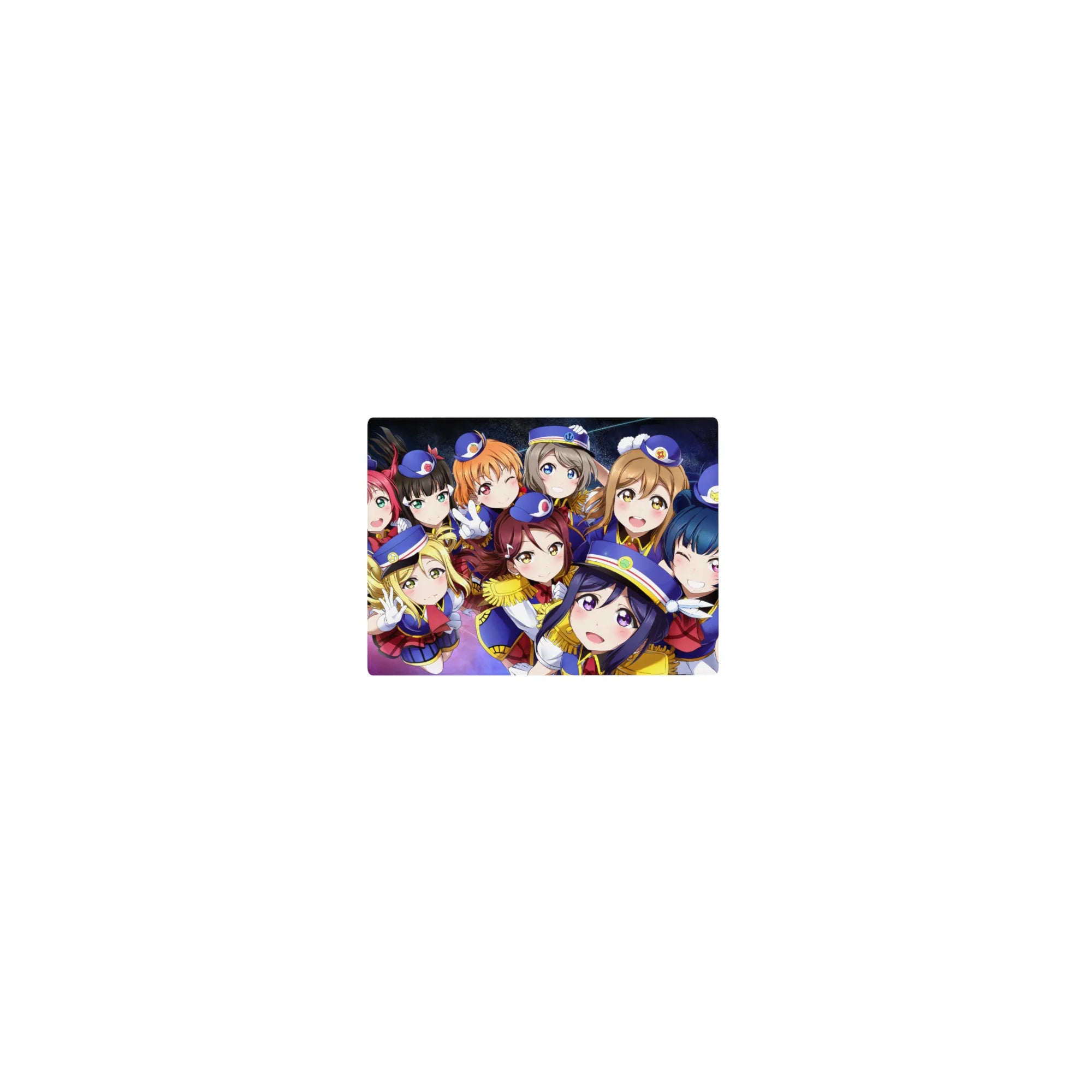 Love Live! School Idol Project anime girl mouse pad, navy uniforms on galaxy swirl, 14x10 inches.