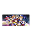 Love Live! School Idol Project squad desk mouse pad, navy uniforms on galaxy swirl, 28x12 inches.
