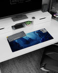 28x12 inches anime girl mouse pad showing silver-haired rival vs teal-haired girl with rose headpiece in fog.