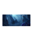 28x12 inches anime girl mouse pad with moonlit duel, ruined pillars, fog, wings and shadowy rider.