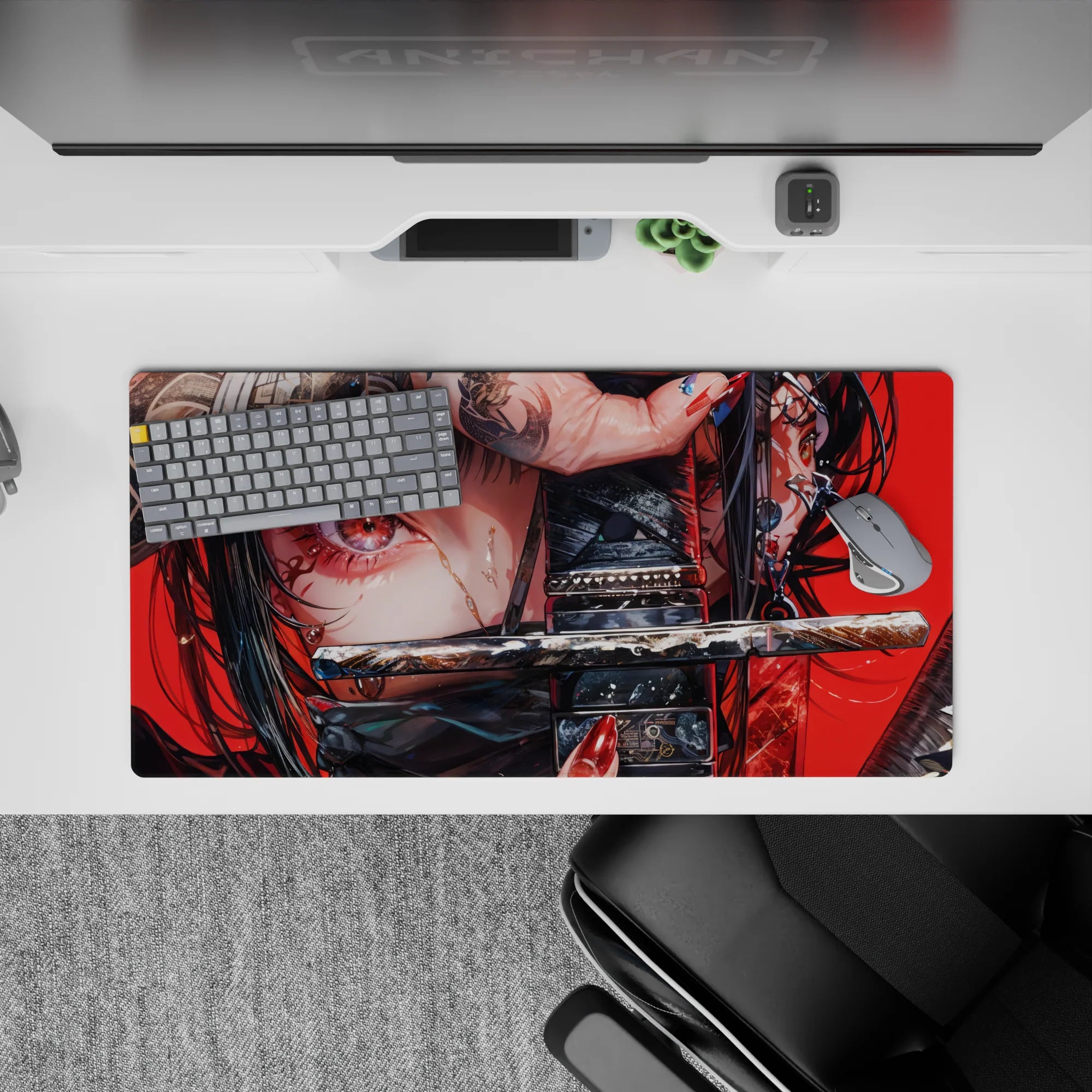 Samurai Girl Deskmat | Mousepad | Deskpad - Crimson Gaze Warrior - AniChan