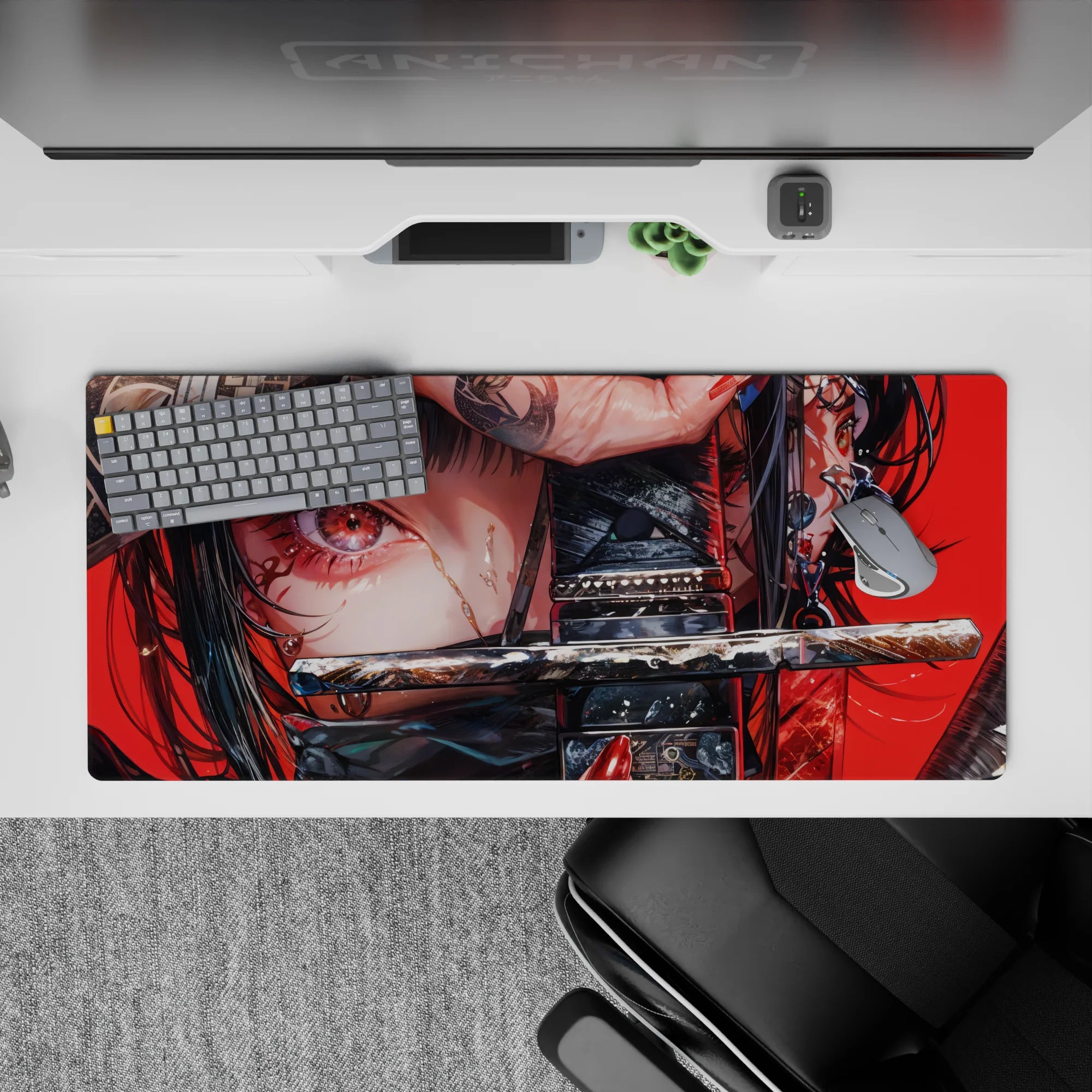 Samurai Girl Deskmat | Mousepad | Deskpad - Crimson Gaze Warrior - AniChan