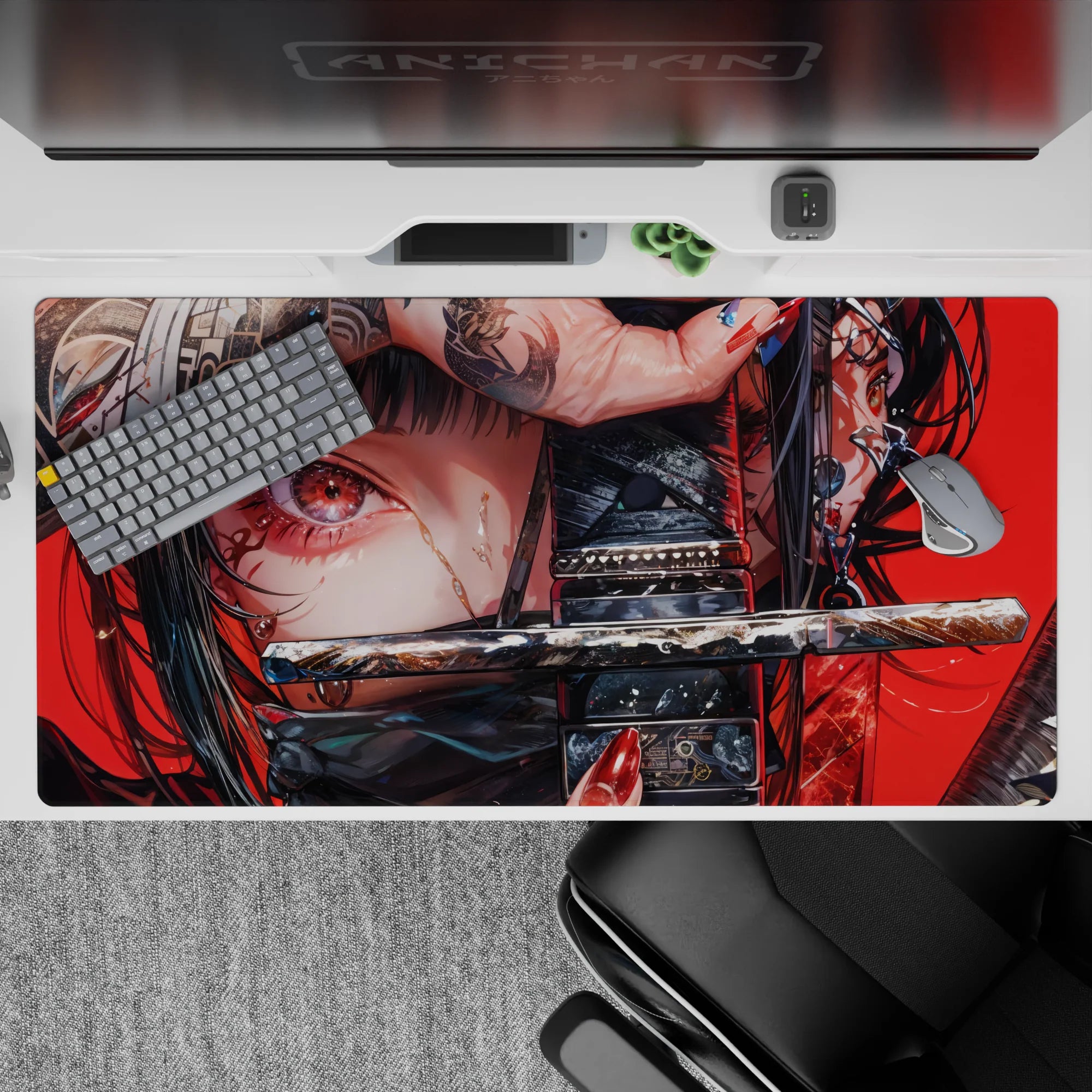 Samurai Girl Deskmat | Mousepad | Deskpad - Crimson Gaze Warrior - AniChan