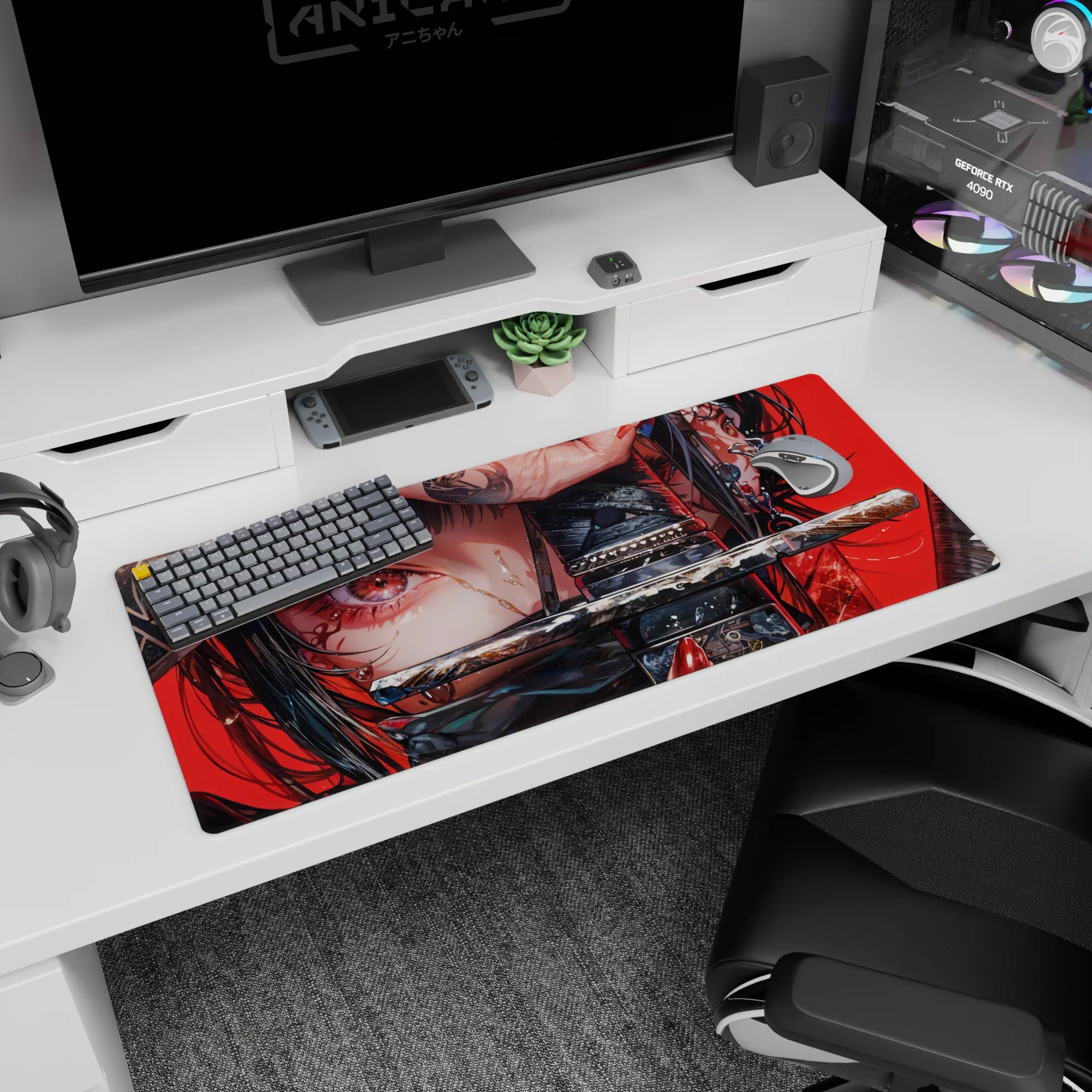 Samurai Girl Deskmat | Mousepad | Deskpad - Crimson Gaze Warrior - AniChan