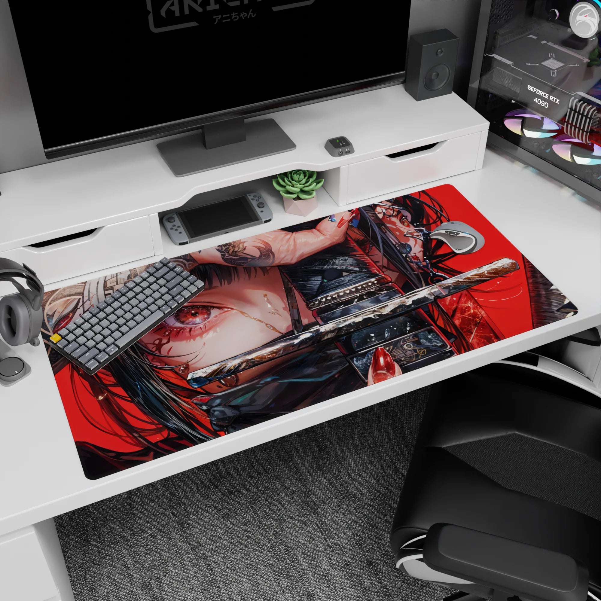 Samurai Girl Deskmat | Mousepad | Deskpad - Crimson Gaze Warrior - AniChan