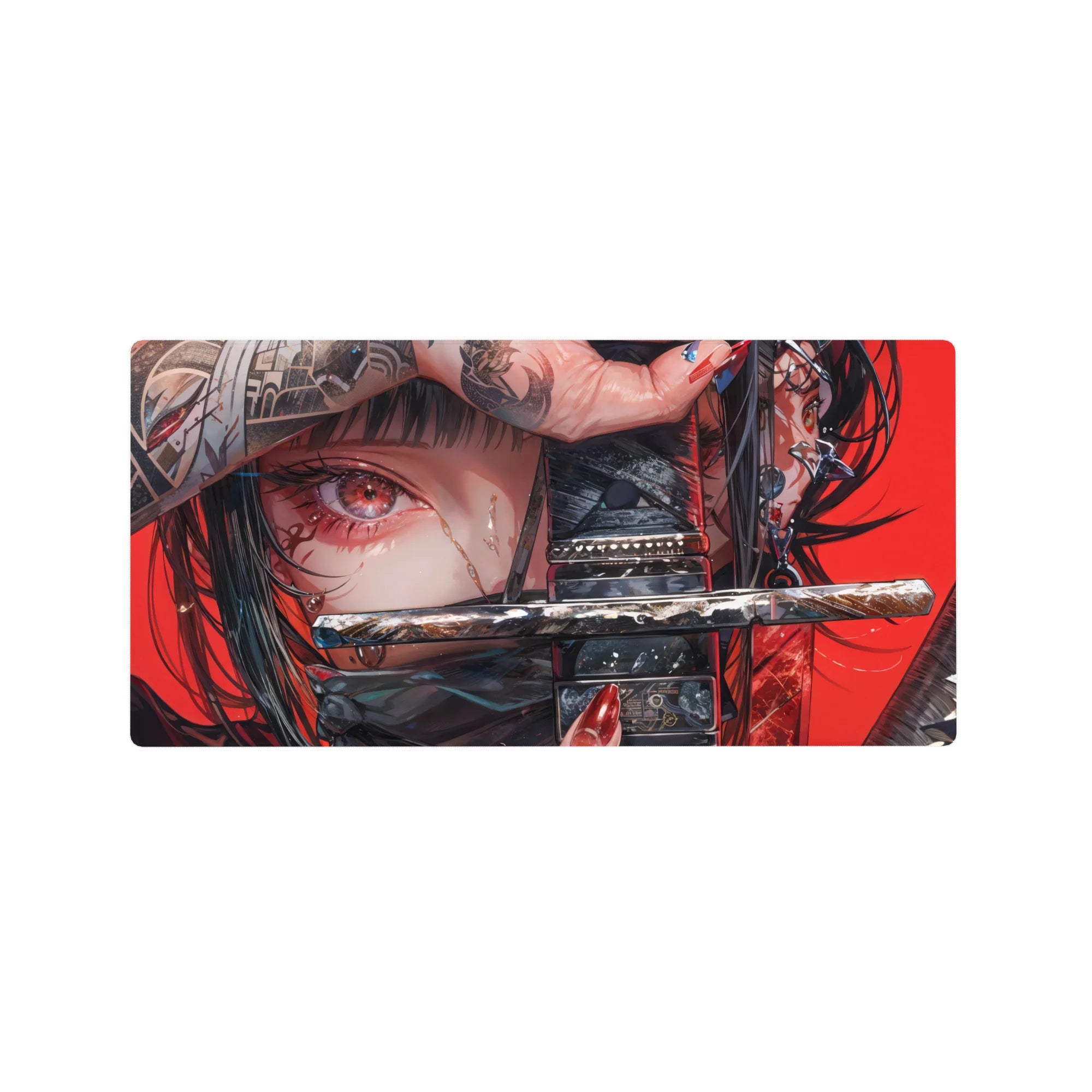 Samurai Girl Deskmat | Mousepad | Deskpad - Crimson Gaze Warrior - AniChan