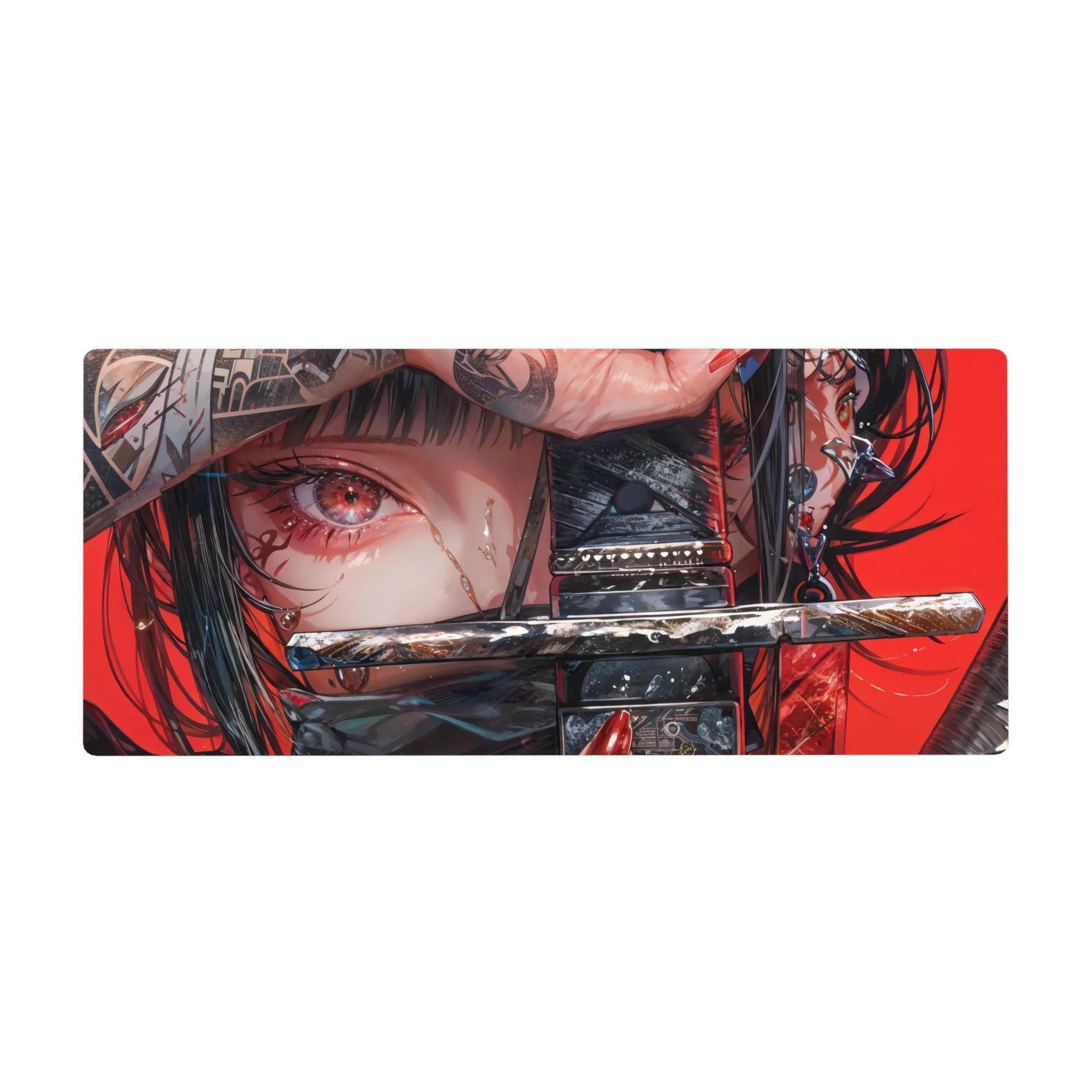 Samurai Girl Deskmat | Mousepad | Deskpad - Crimson Gaze Warrior - AniChan