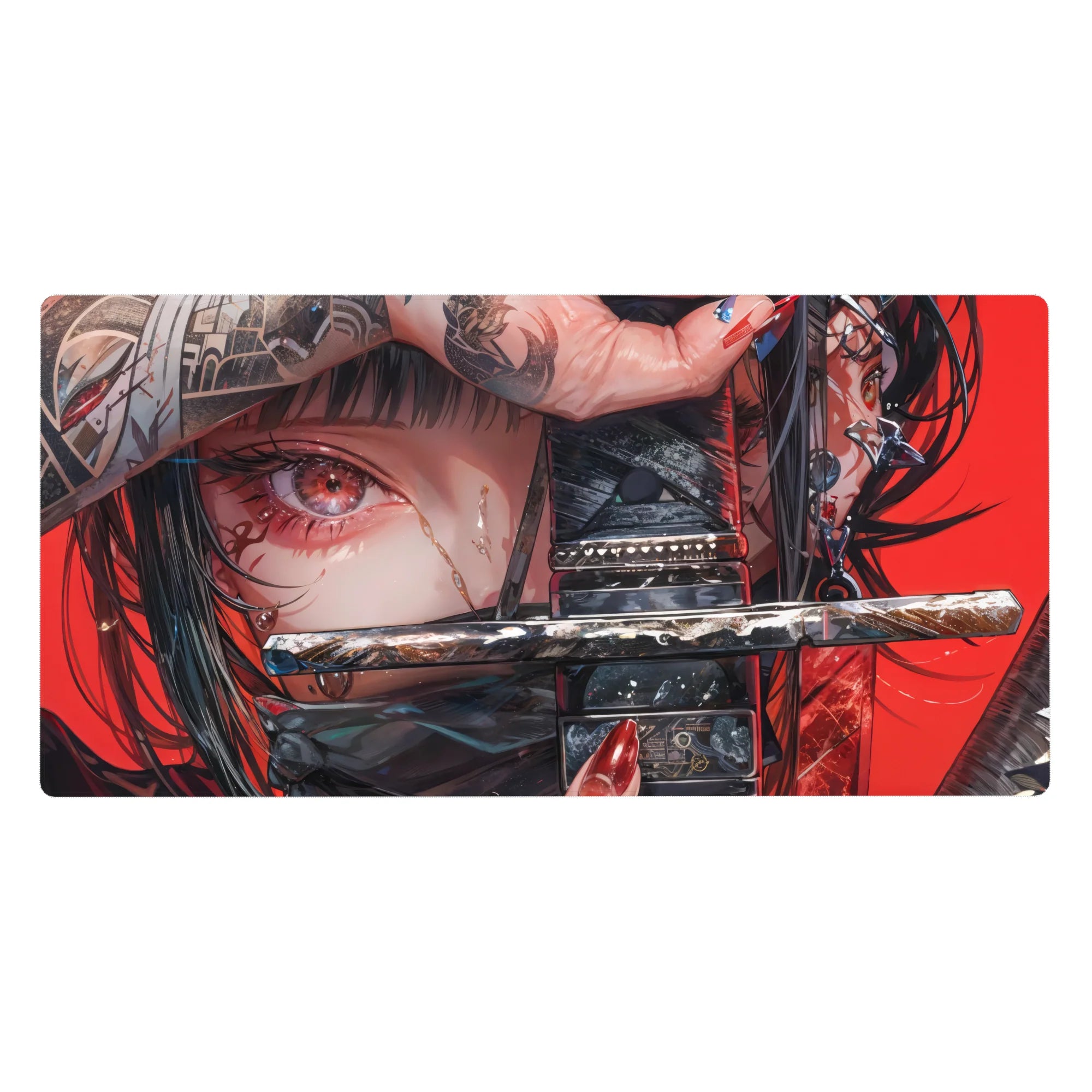 Samurai Girl Deskmat | Mousepad | Deskpad - Crimson Gaze Warrior - AniChan