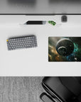 Smoky black, stardust gold, and teal calm galaxy classic mouse pad, 14x10 inches.