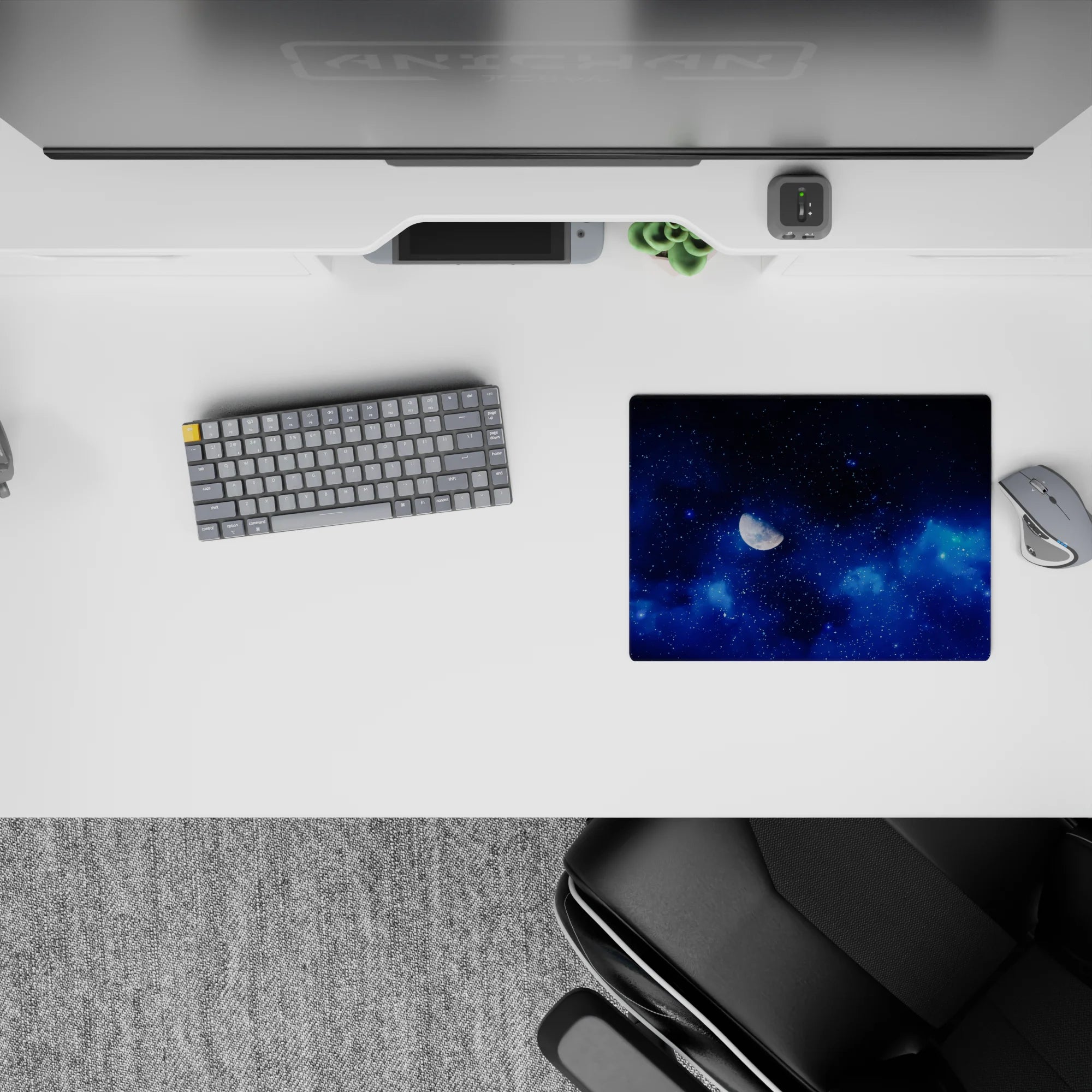Calming blue-on-blue gradient classic mouse pad 14x10 inches with dreamy late-night space vibes.