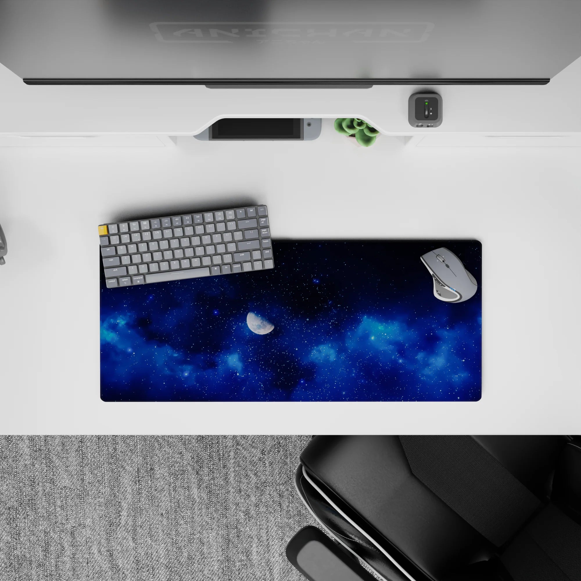 Blue-on-blue gradient mouse pad 28x12 inches with calm deep sapphire tones for a cozy late-night vibe.