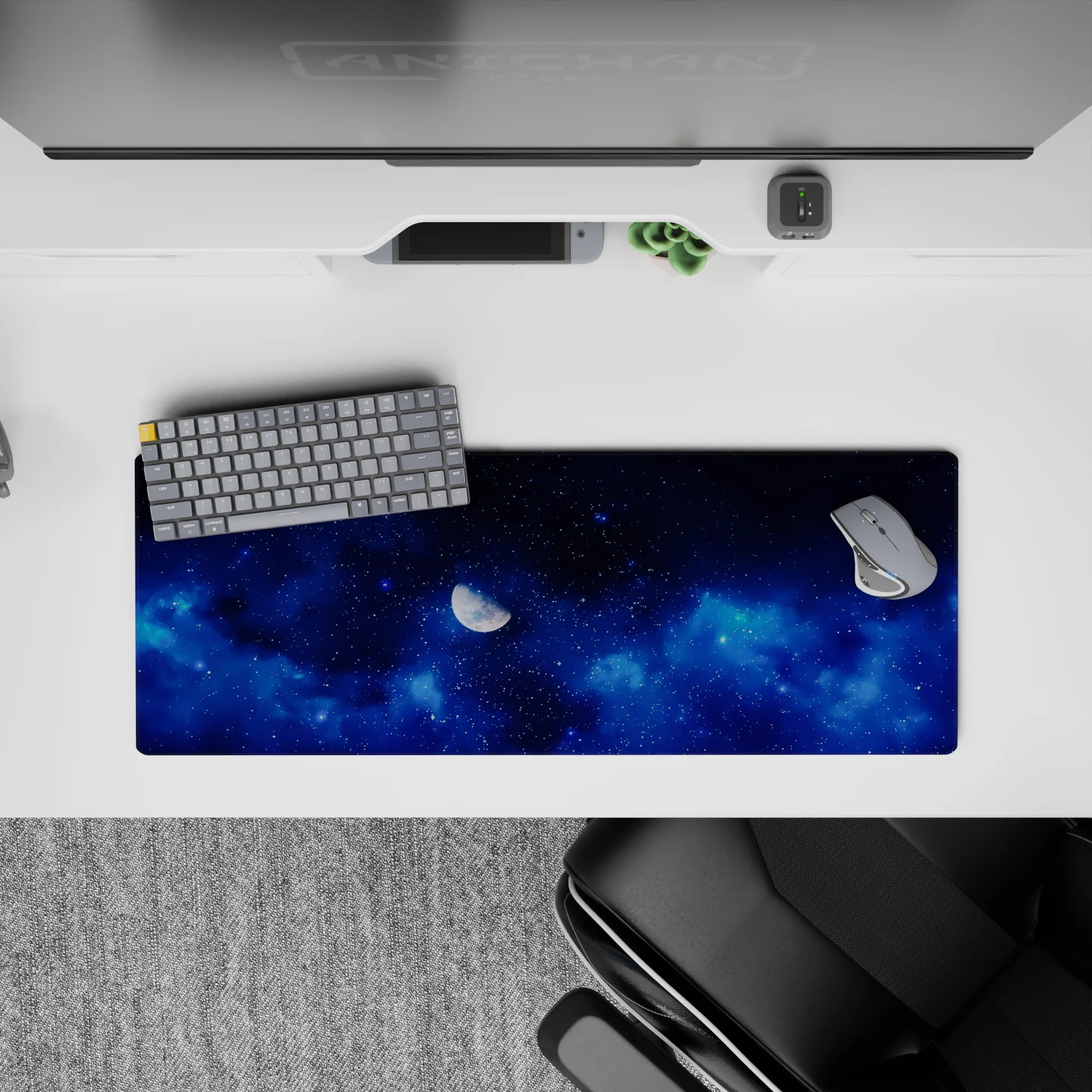 Calming blue-on-blue gradient mouse pad 32x12 inches with dreamy deep sapphire tones and subtle sparkle.