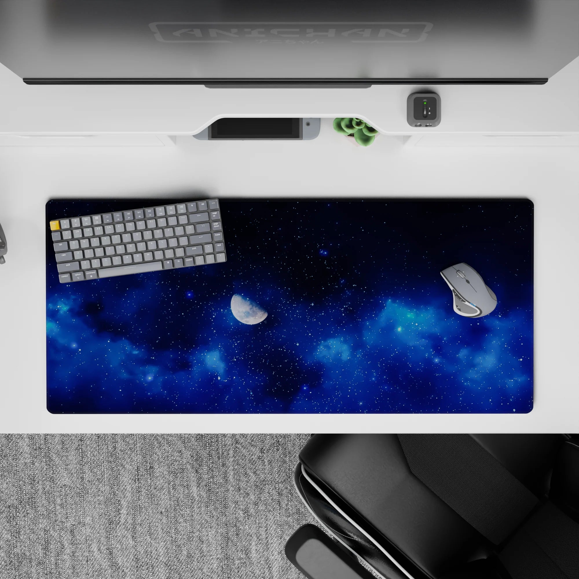Calming deep blue desk pad 36x16 inches with dreamy blue-on-blue tones for a clean, cozy workspace.