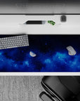Calming deep blue desk pad 36x16 inches with dreamy blue-on-blue tones for a clean, cozy workspace.