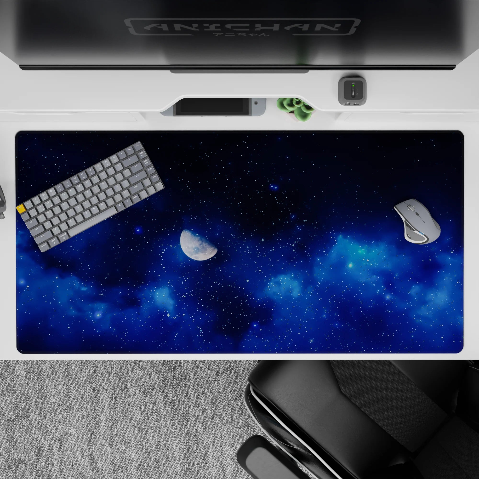Deep blue desk pad 40x20 inches with calming blue-on-blue gradients for a clean, dreamy late-night vibe.
