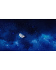 Midnight galaxy desk pad 40x20 inches with sapphire clouds, scattered stars, and soft gradient space art.