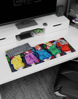 32x12 inches anime girl mouse pad showing five shy girls lined up hugging red hearts, playful lettering.
