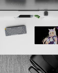 Black backdrop anime girl mouse pad 14x10 inches in violet, white, and platinum hair for cute cozy vibes.