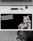 32x16 inches mouse pad in black, violet, and white with cute pastel accents and cozy, playful anime vibe.