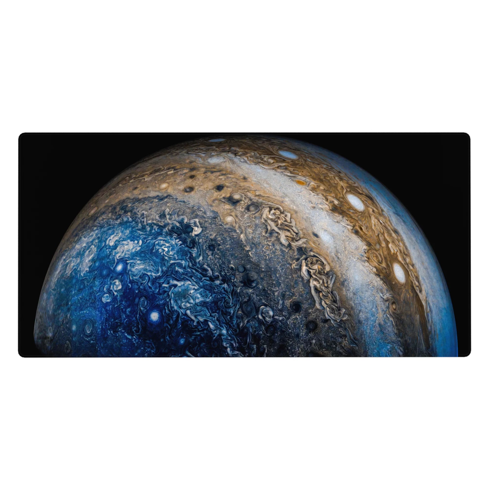 Large 40x20 inch desk pad featuring marbled blue and cream swirl design with smooth surface for workspace.