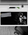 32x16 inches dark smoky black anime mouse pad with a glowing red eye, moody gothic desk aesthetic.