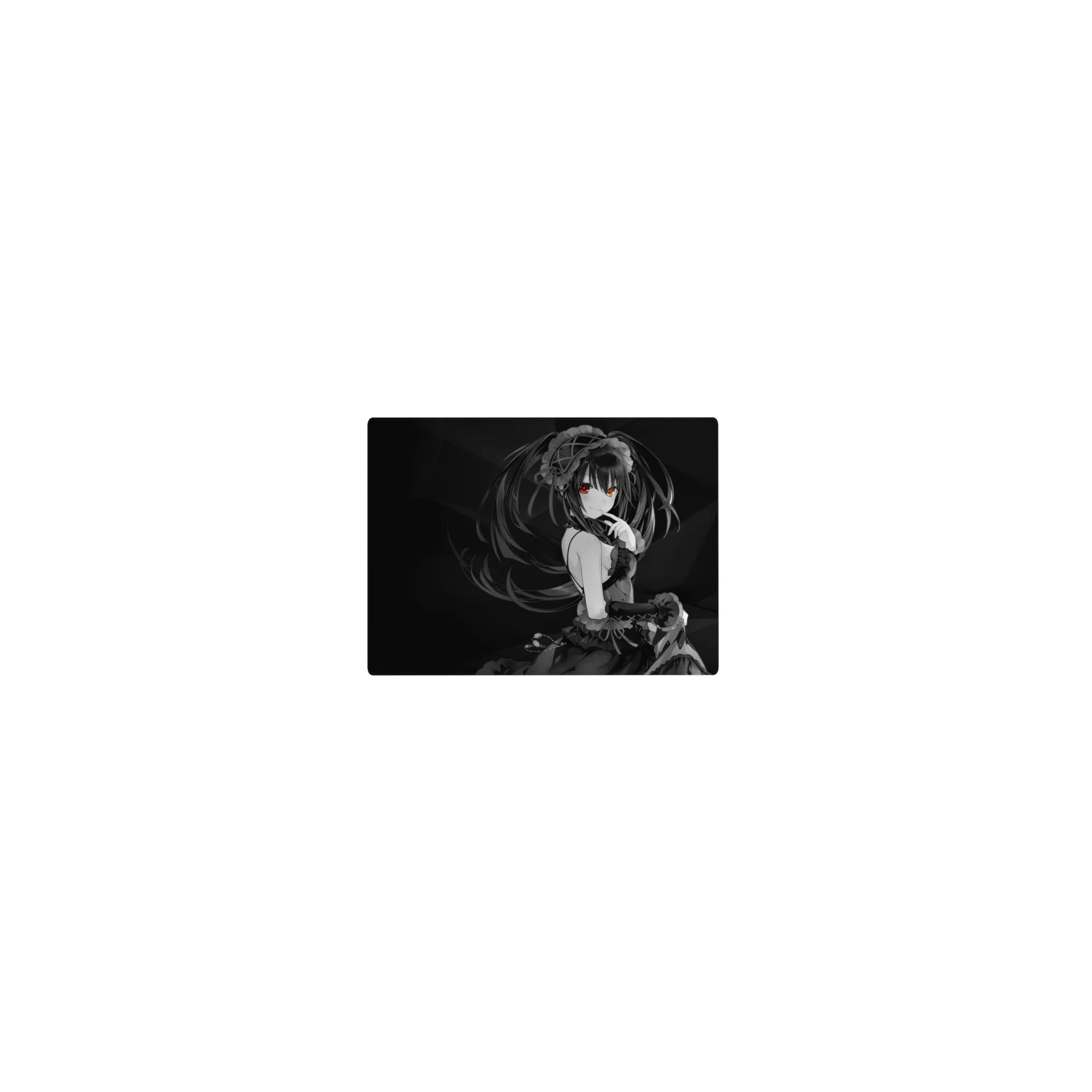 Classic anime girl mouse pad 14x10 inches with gothic twin-tails, lace headpiece, and shh pose on black.
