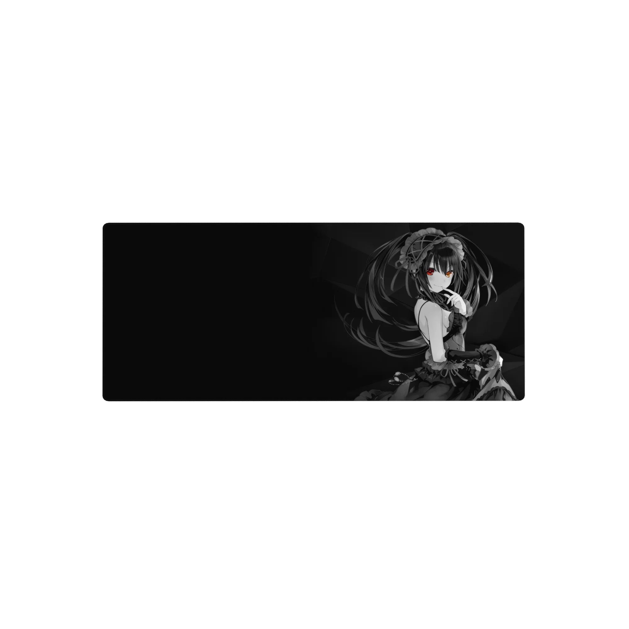 Gothic anime girl mouse pad 28x12 inches with twin-tail hair, lace headpiece, and ruffled dress.
