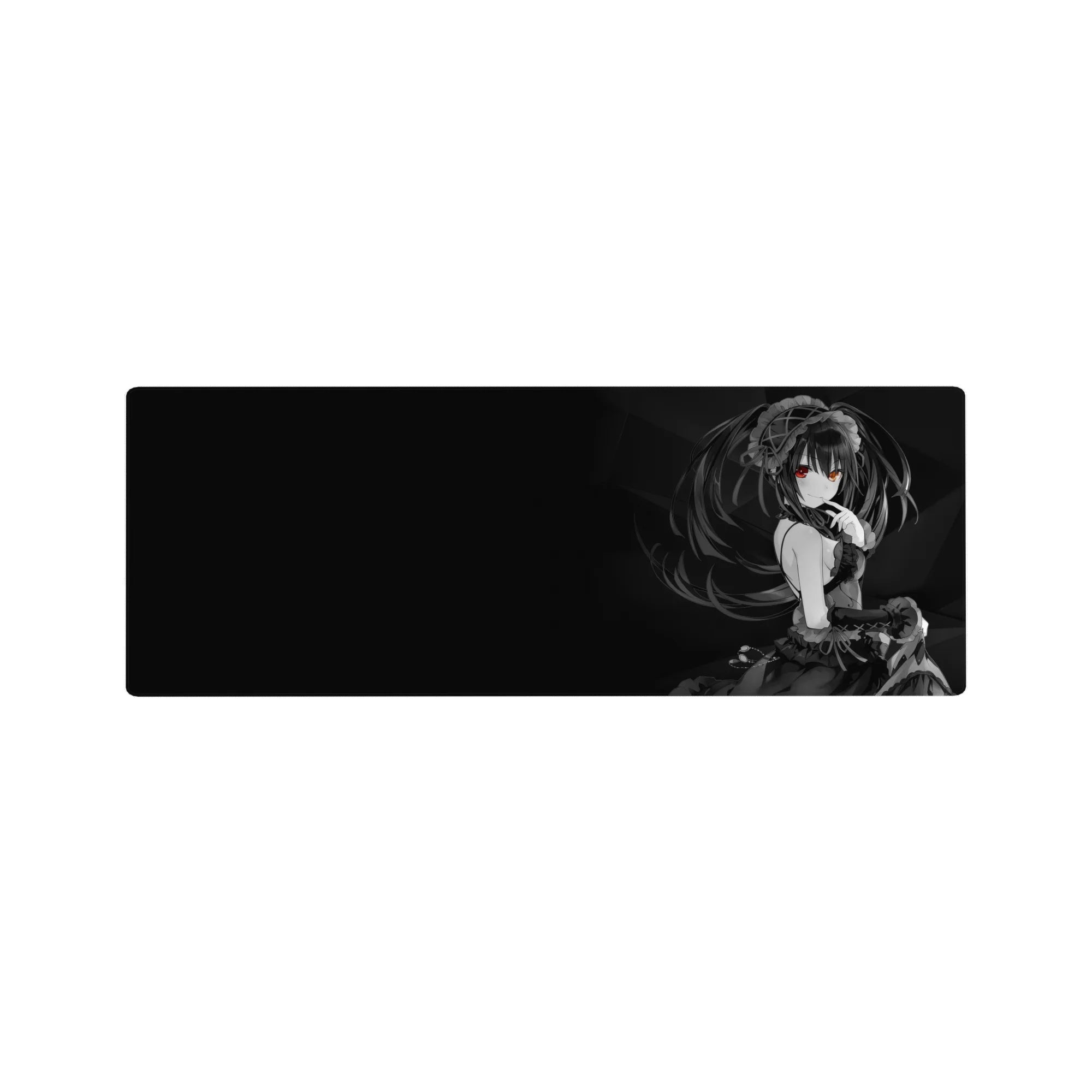 Gothic anime girl mouse pad desk mat 32x12 inches with twin tails, lace headpiece, and ribbons.