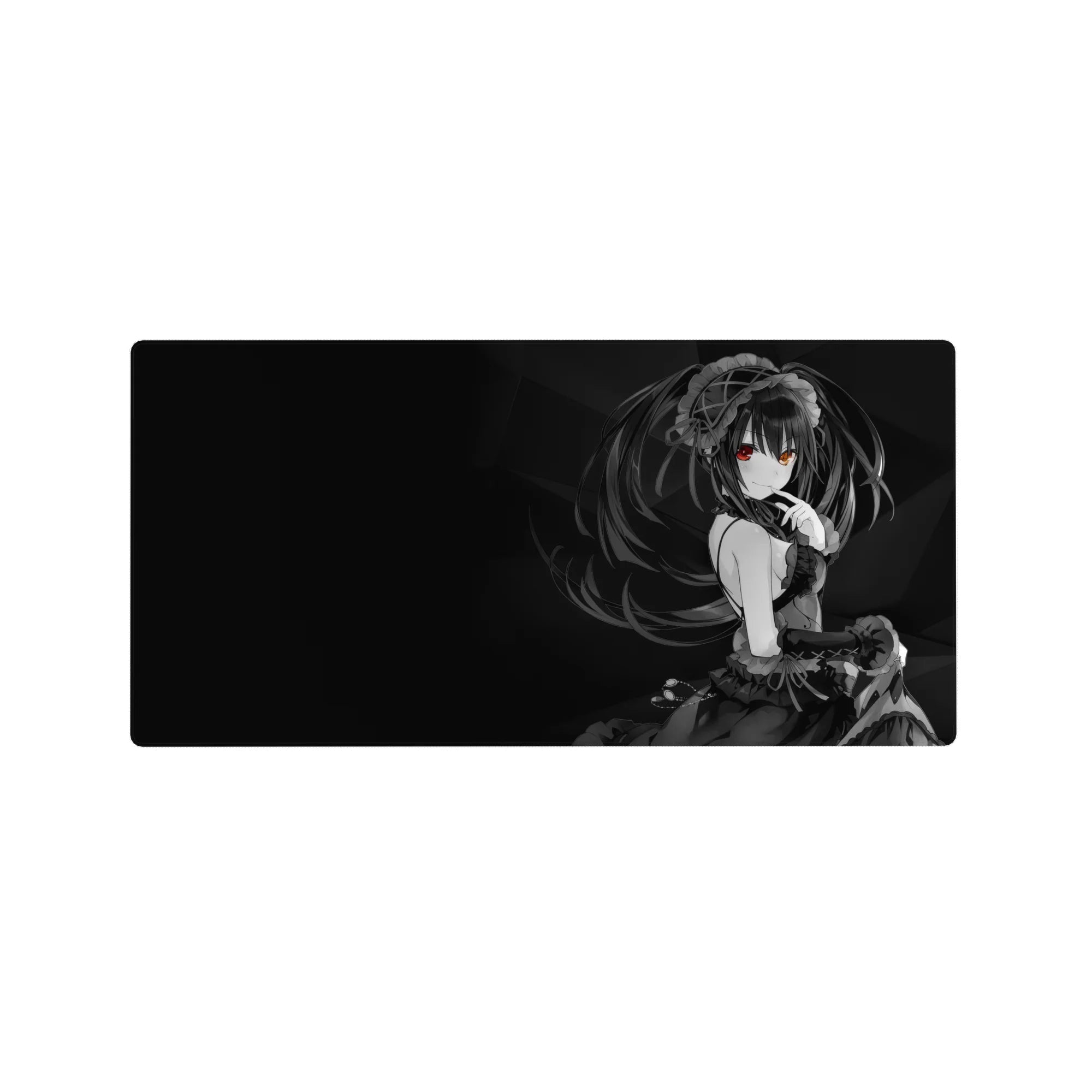 32x16 inches anime girl mouse pad with gothic twin-tail beauty, lace headpiece, and shh pose.