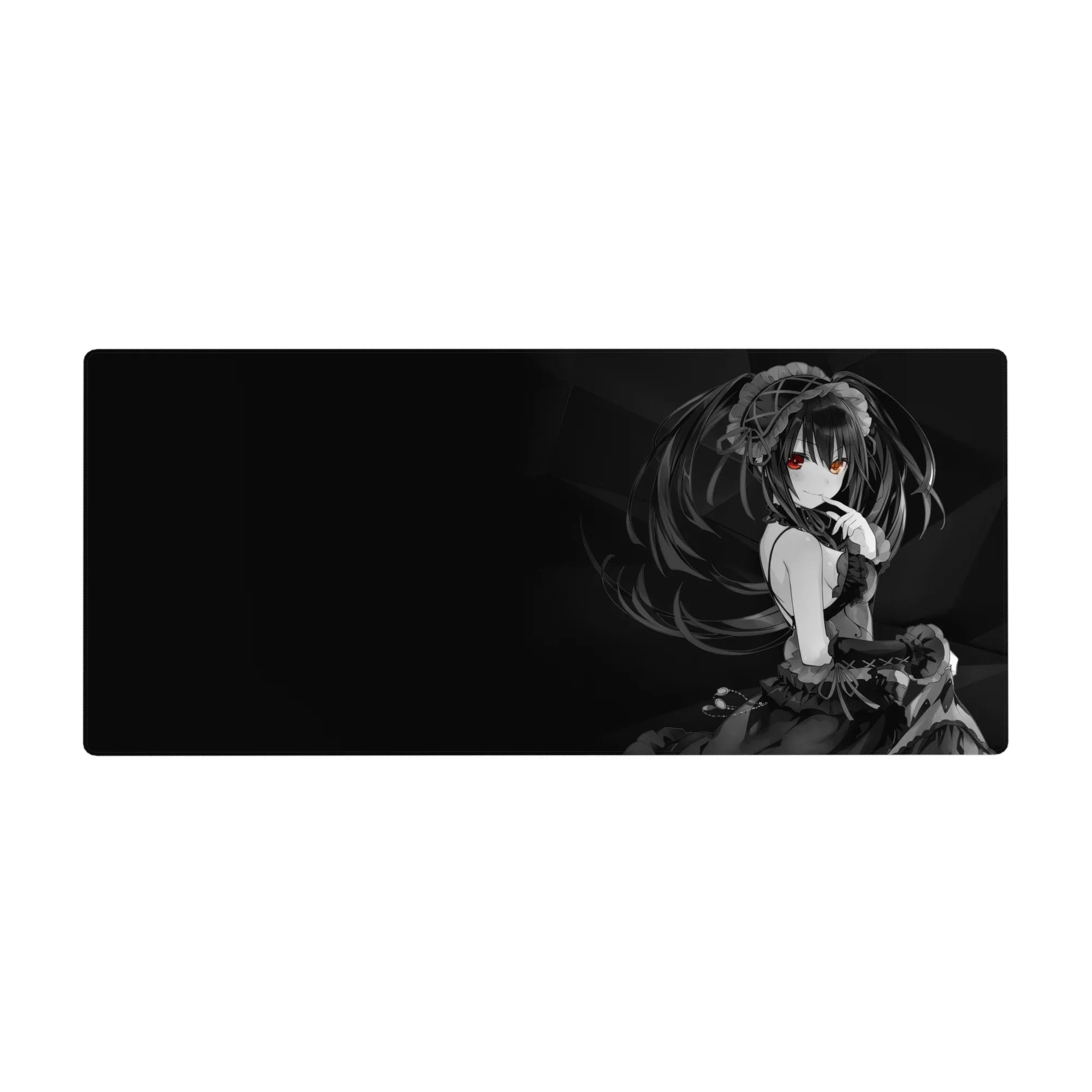 Gothic anime girl desk pad 36x16 inches with twin-tail hair, lace headpiece, and ruffled dress.