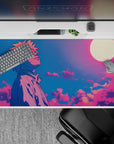 Naruto Uzumaki anime mouse pad, 40x20 inches, with a glowing moon and dreamy pink, violet, blue hues for peaceful vibes.