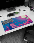 Anime mouse pad 32x16 inches featuring Naruto Uzumaki beneath a glowing moon with pink, violet, and deep blue gradients.